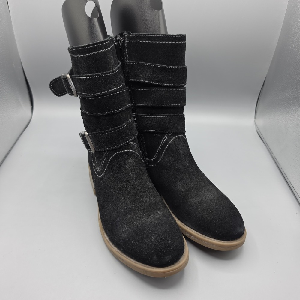 Roan by Bed Stu Lola Boots Womens 7.5 Black Leather Moto Distressed Buckles